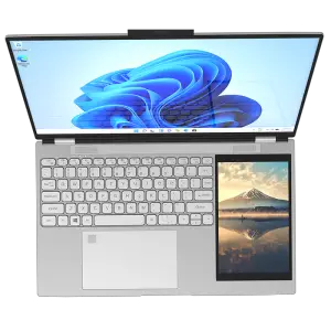 Dual-Screen Business Laptop: 15.6'' + 7'', Fingerprint Unlock, Detachable 2MP HD Camera, RGB Backlit Keyboard, Intel N5105 CPU